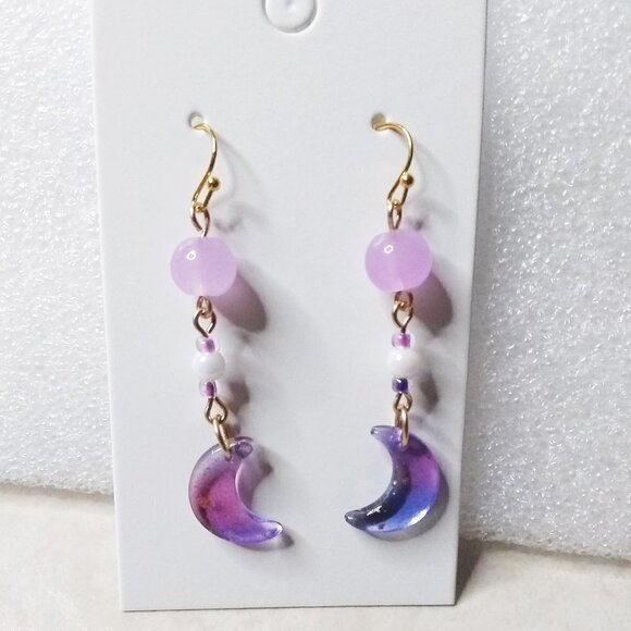 So Dainty & Girly! Lavender & Purple Moon Dangle Earrings! Sweet Spunky Unique - Picture 3 of 9